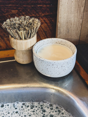 Solid Dish Soap | Rosemary, Lemongrass + Sweet Orange Dish Soap in Handmade Stoneware Pottery